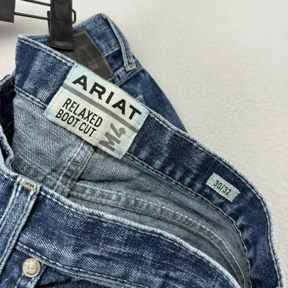 Ariat Jeans Men's 30x32 Blue Relaxed Bootcut M4 Denim Whisker Faded Workwear - Picture 10 of 11
